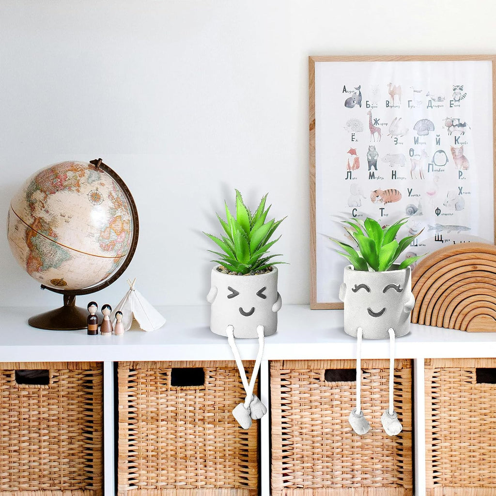 INFTYLE Creative Artificial Succulent Plants in pots - 3 Pieces Mini Fake Plant Faux Succulent Emotional Cement Potted for Home Desk Shelf Kitchen and Office Decor (3PCS)