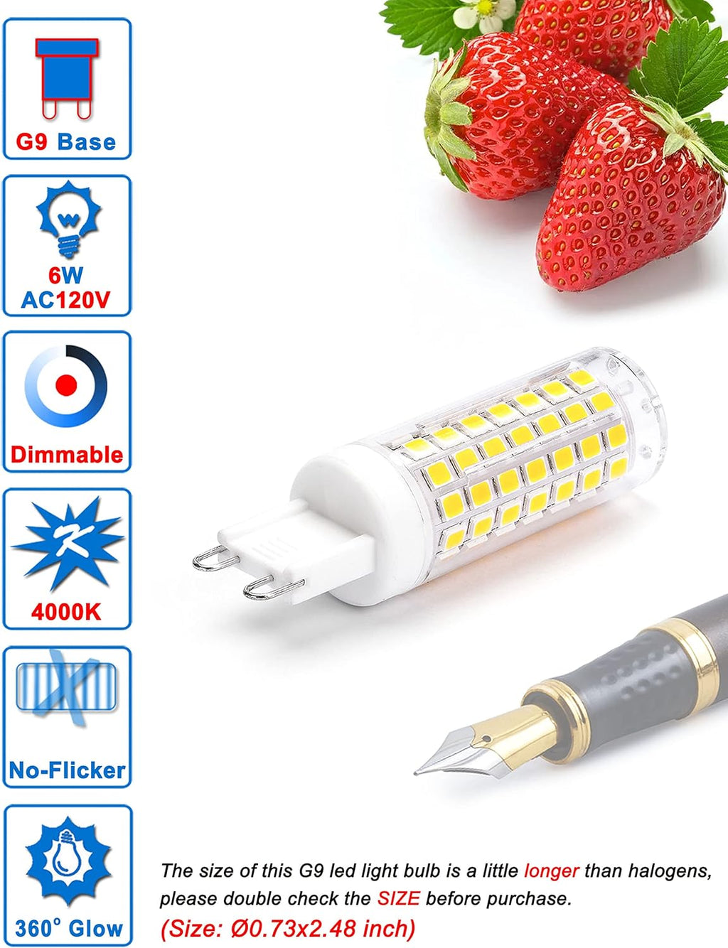 G9 Led Bulbs Dimmable 4000k Natural White,G9 40W 50W 60W T4 Halogen Replacement,No Flicker G9 6W AC120V Dimmable Neutral LED Bulbs for Chandelier Pendant Lighting,600 LM(5Pack)