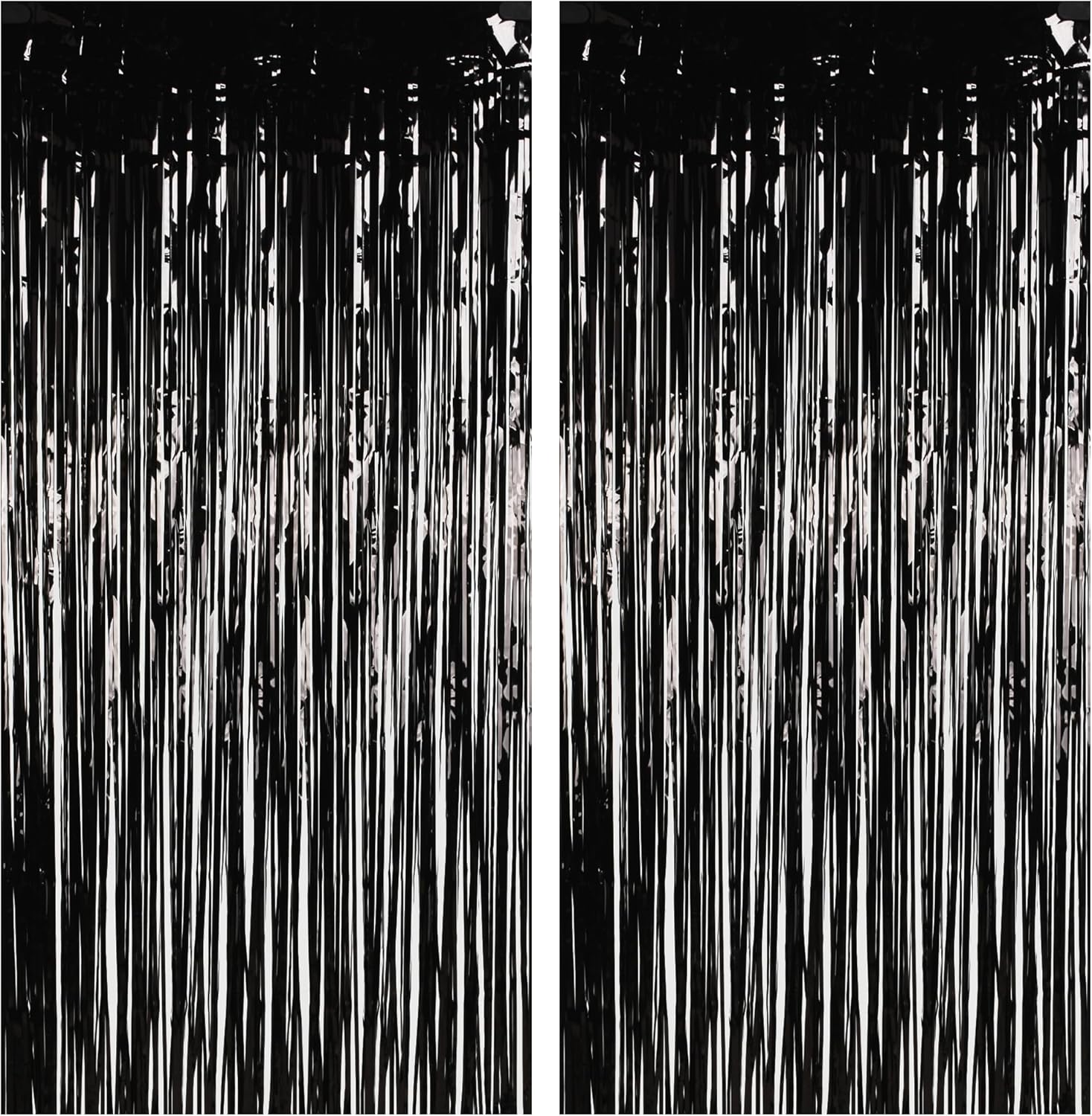 Foil Fringe Curtain Halloweens Party Decorations - Pure Black Tinsel Photo Backdrop Party Steamers Curtains for Christmas/New Years/Boy/Men/Birthdays/Music/Stranger Theme/Prom/Retirement Parties