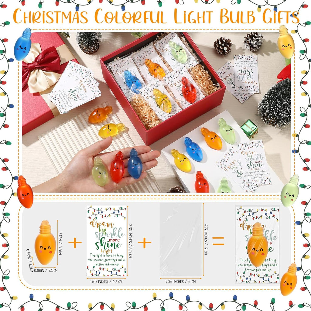 Wettarn 30 Sets Emotional Luminous Christmas Bulbs Stress Ball Gifts Bulk Office Christmas Appreciation Gifts Cute Squeeze Mini Stress Relief Ball Inspirational Cards for Coworker Employee Nurse Staff