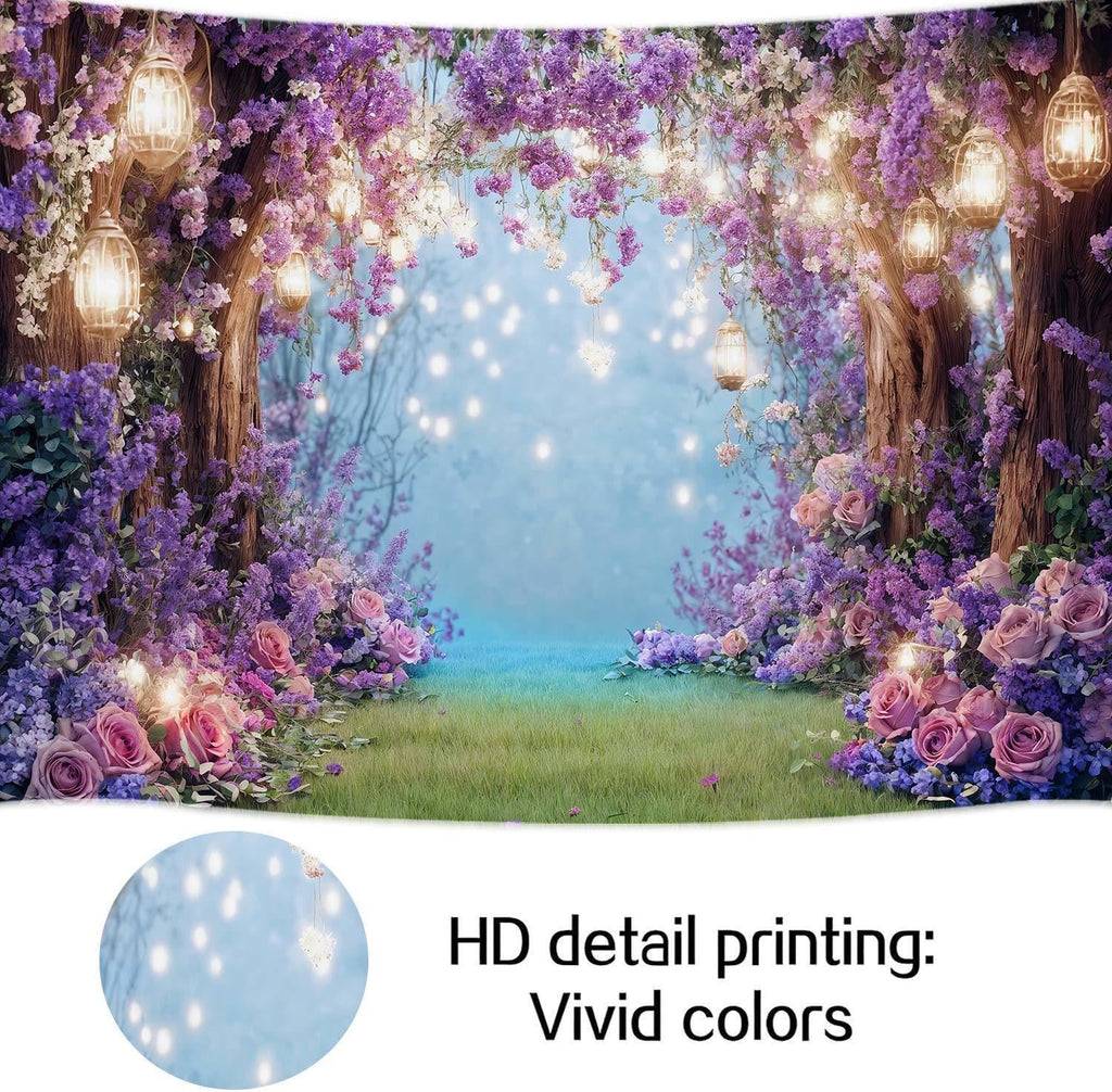 12X10ft Purple Flower Wall Backdrop Floral Arch Fairy Lights Romantic Background for Bridal Shower Birthday Party Anniversary Ceremony Props for Portrait Photo Studio Booth Decorations