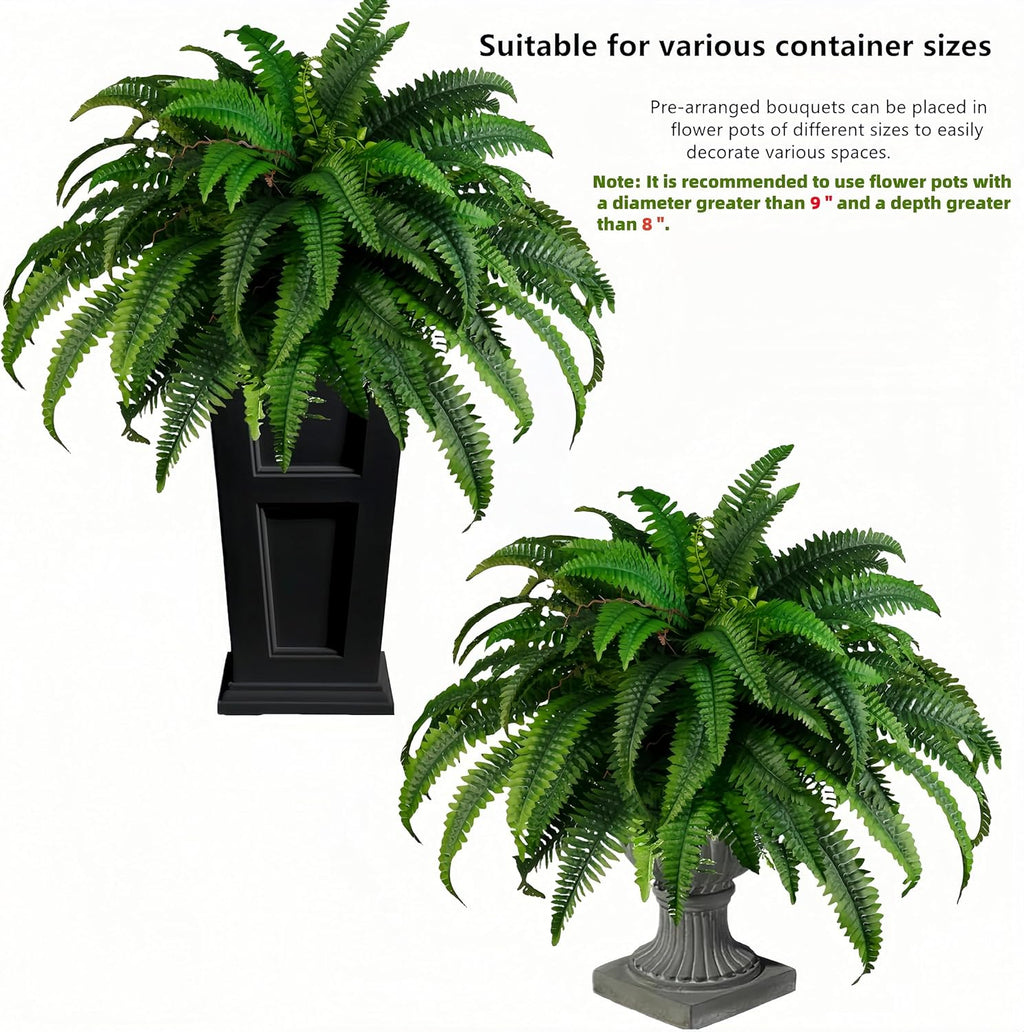 QIANYUN 2PCS Fake Ferns- Artificial Ferns for Outdoors-Faux Plants Boston Fern Tall Potted Plant Large for Front Porch Office Home Decor Indoor Outdoor