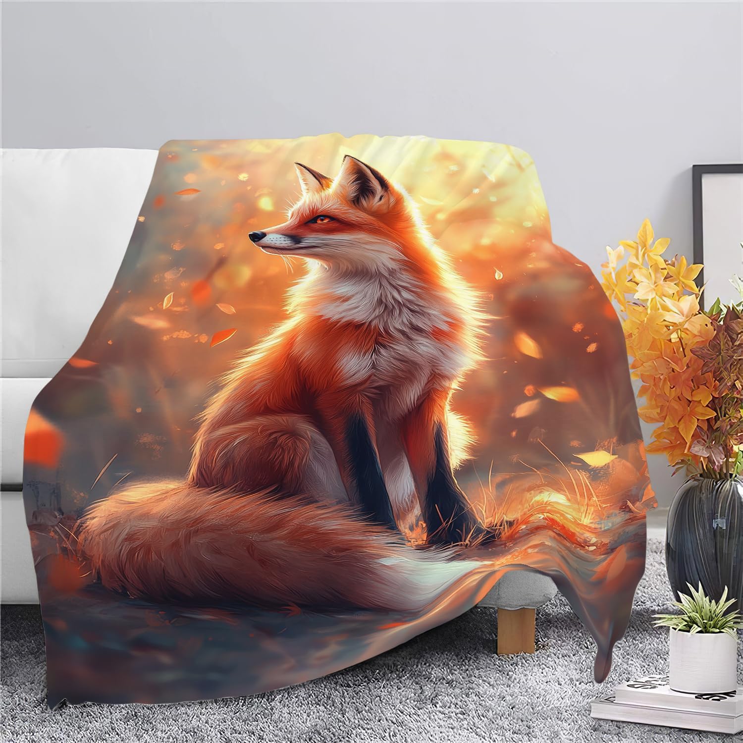 Fox Blanket Orange Fox Throw Blanket Fox Gifts for Girls Women Kids Boys Adults Men Super Soft Cozy Plush Fluffy Fuzzy Fleece Blanket Home Decor 50''X60''