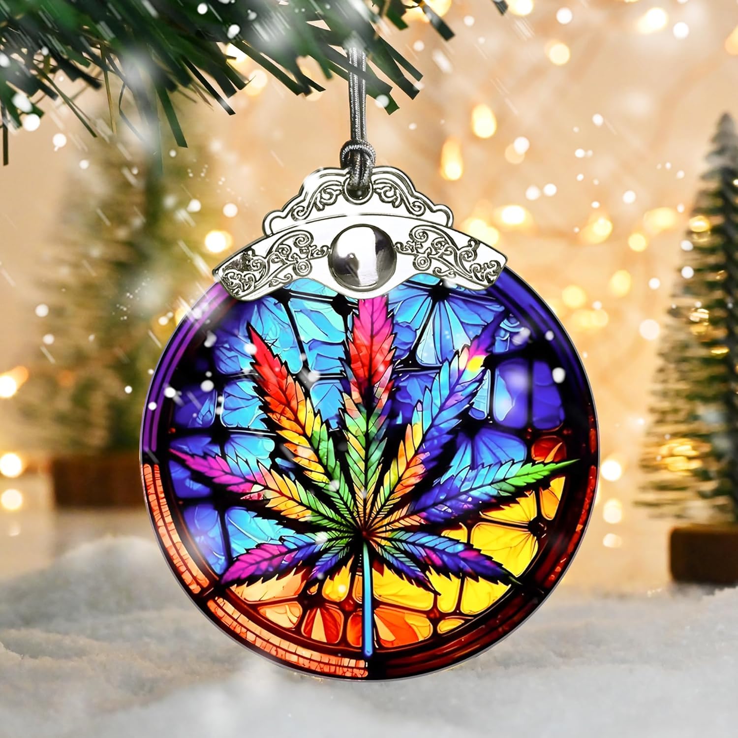 Maple Leaf Ornament Glass Hanging Ornament for Christmas, Thanksgiving, Birthday, Holiday Decorations and Xmas Gifts Ideas