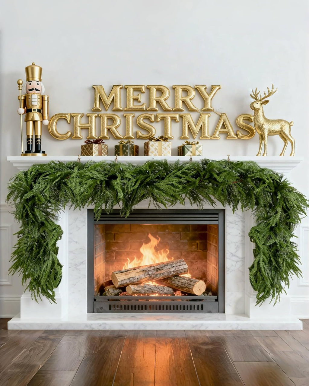 24FT (4 * 6FT) Artificial Christmas Garland, Real Touch Norfolk Pine Greenery Garland, Ultra Full & Lush Unlit Garland for Door, Mantle, Fireplace, Stair, Indoor Outdoor Xmas Decorations