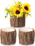 3 Pcs Wooden Vase for Centerpieces Christmas Table Decor Wooden Flower Vase Rustic Bark Stump Buckets Vintage Wood Planter Pots for Xmas Woodland Party Wedding Window Home Farmhouse (Large)
