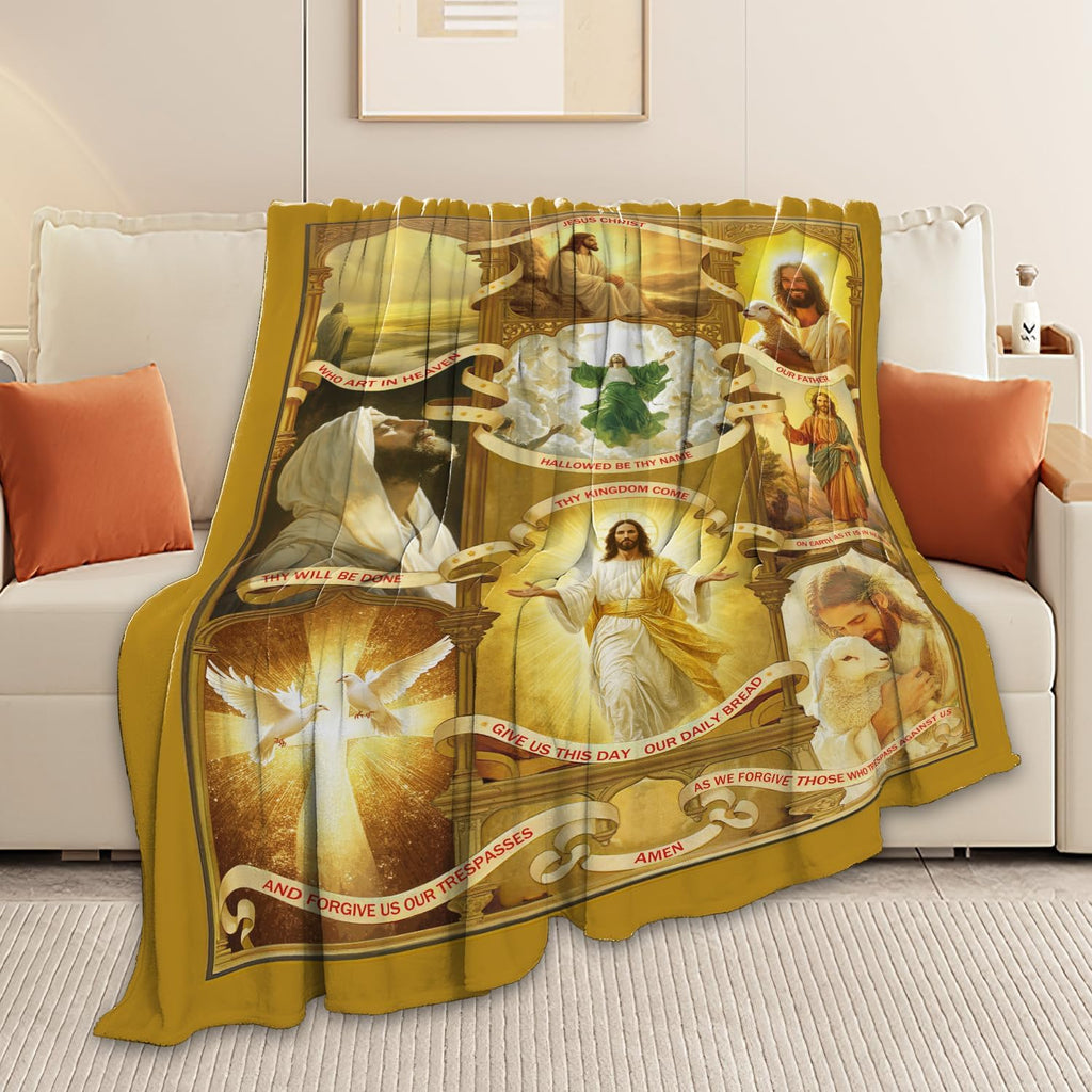 Jesus Blanket Christian Religious Faith Bible Verse Healing Prayer Throw Inspirational Scripture Catholic Spiritual Gifts for Men Women Adults Cozy Plush Fluffy Fuzzy Fleece Blanket Decor 50''X60''
