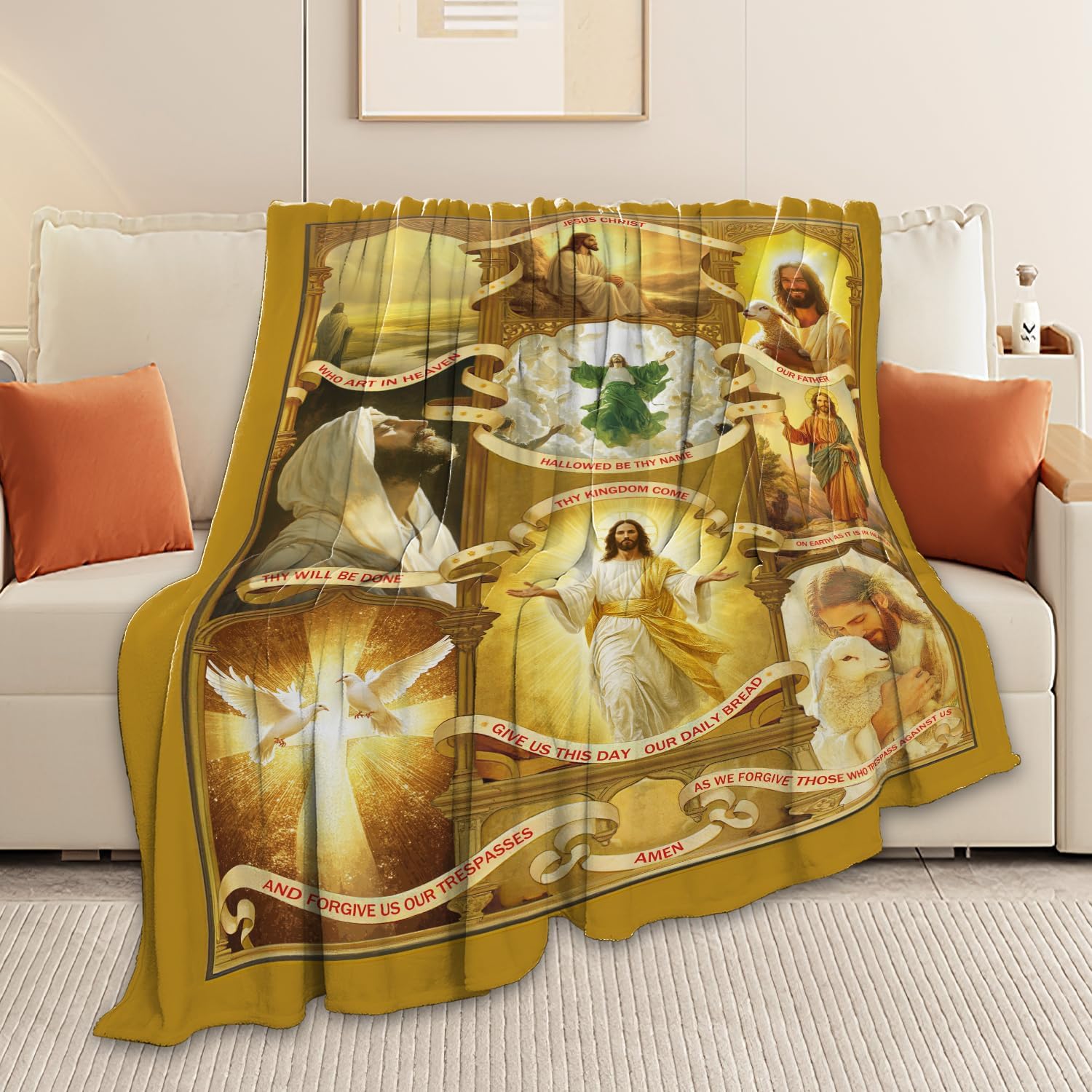 Jesus Blanket Christian Religious Faith Bible Verse Healing Prayer Throw Inspirational Scripture Catholic Spiritual Gifts for Men Women Adults Cozy Plush Fluffy Fuzzy Fleece Blanket Decor 40''X50''