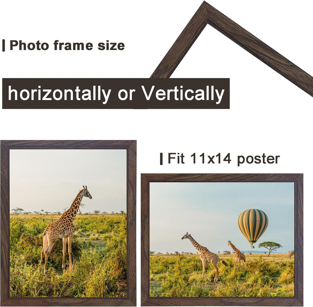 11x14 Picture Frame Set of 3,Wooden Frame 14x11 Wall Gallery Poster Photo frame walnut with Durable Shatter Resistant Plexiglass for Wall Mounting Family -friend- wedding best gift