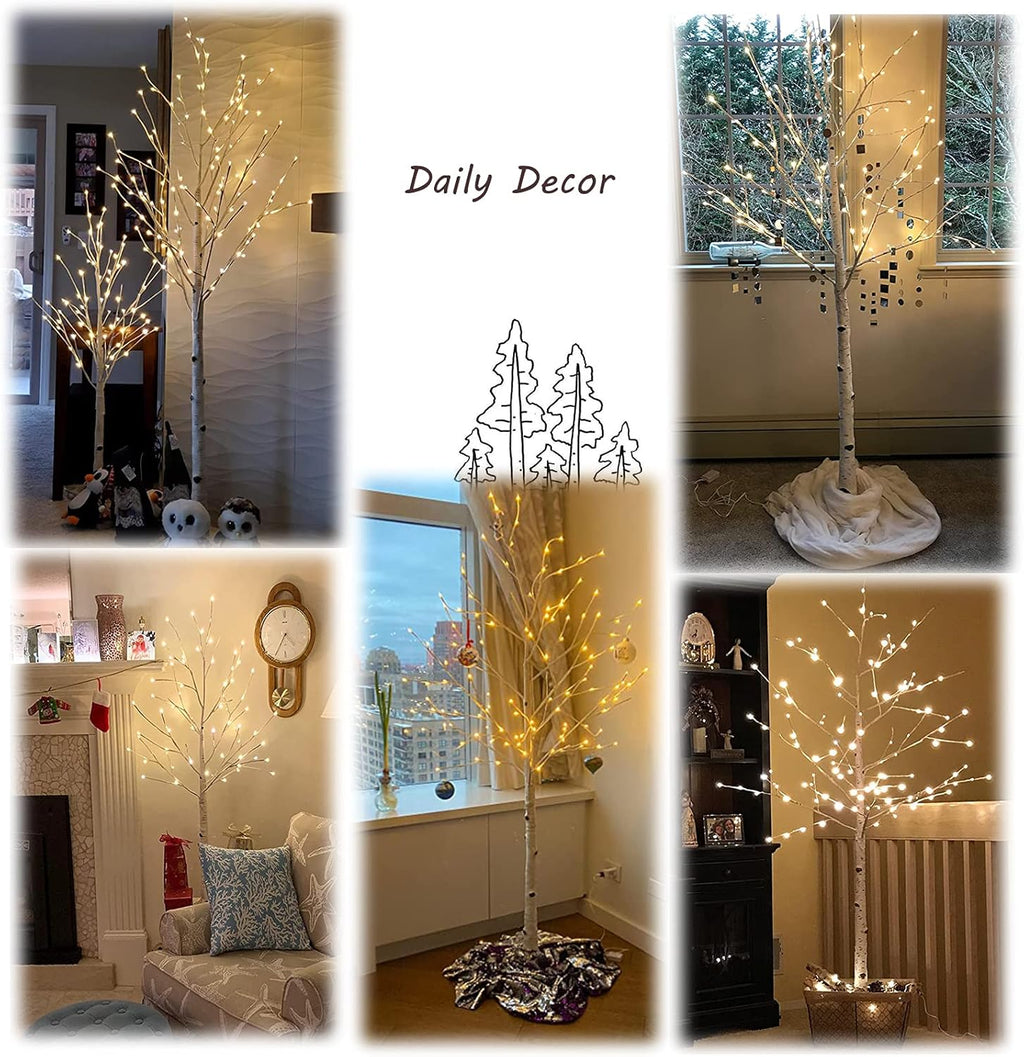 Hairui Pre Lit Birch Tree 2 Pack 6FT 128 Warm White LED White Twig Tree Lights for Indoor Outdoor Home Spring Easter Christmas Holiday Decorations