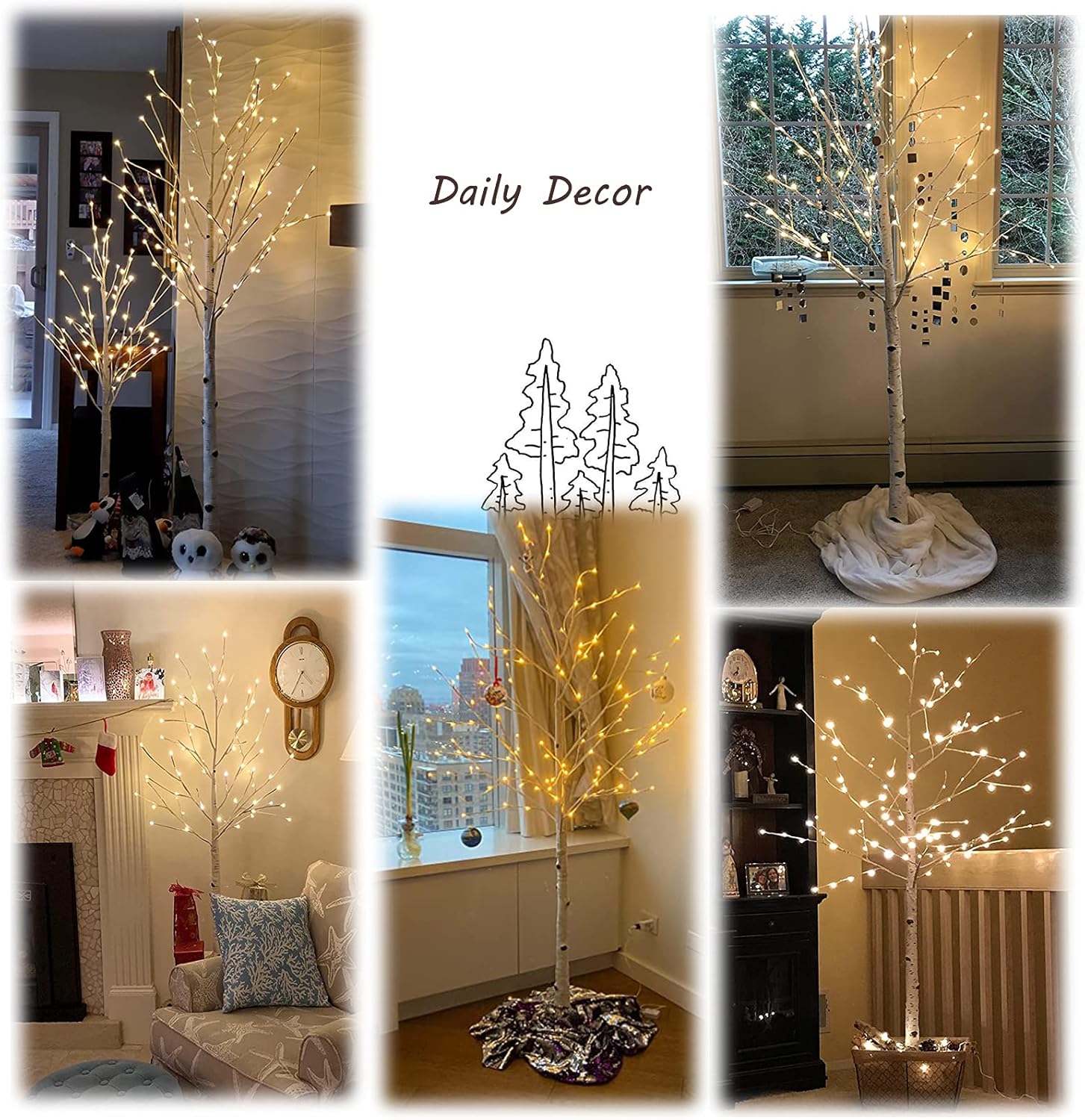 Hairui Pre Lit Birch Tree 2 Pack 6FT 128 Warm White LED White Twig Tree Lights for Indoor Outdoor Home Spring Easter Christmas Holiday Decorations