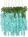 Duovlo 12 Piece Artificial Silk Wisteria Vine 3.6 Feet Hanging Flower Garland String Home Party Wedding Decor (Lake Blue)