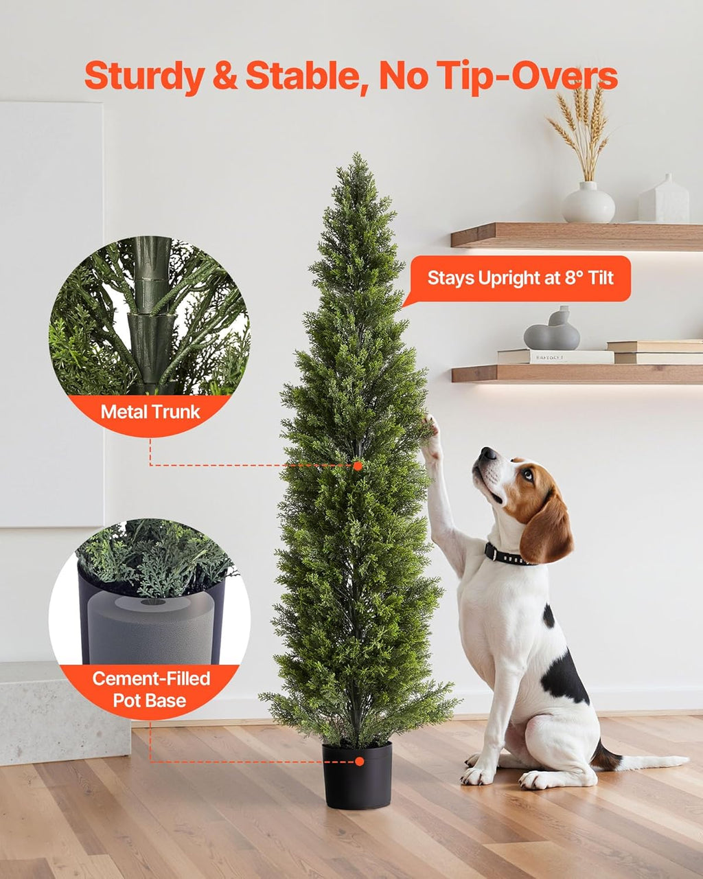 VEVOR Artificial Cedar Topiary Trees, 60 inch 2 Set Faux Pine Shrubs Plants, Fake Silk Tree Look Real, Easy Assembly for Decor Front Porch Outdoor Patio Garden Balcony Backyard Indoor Office