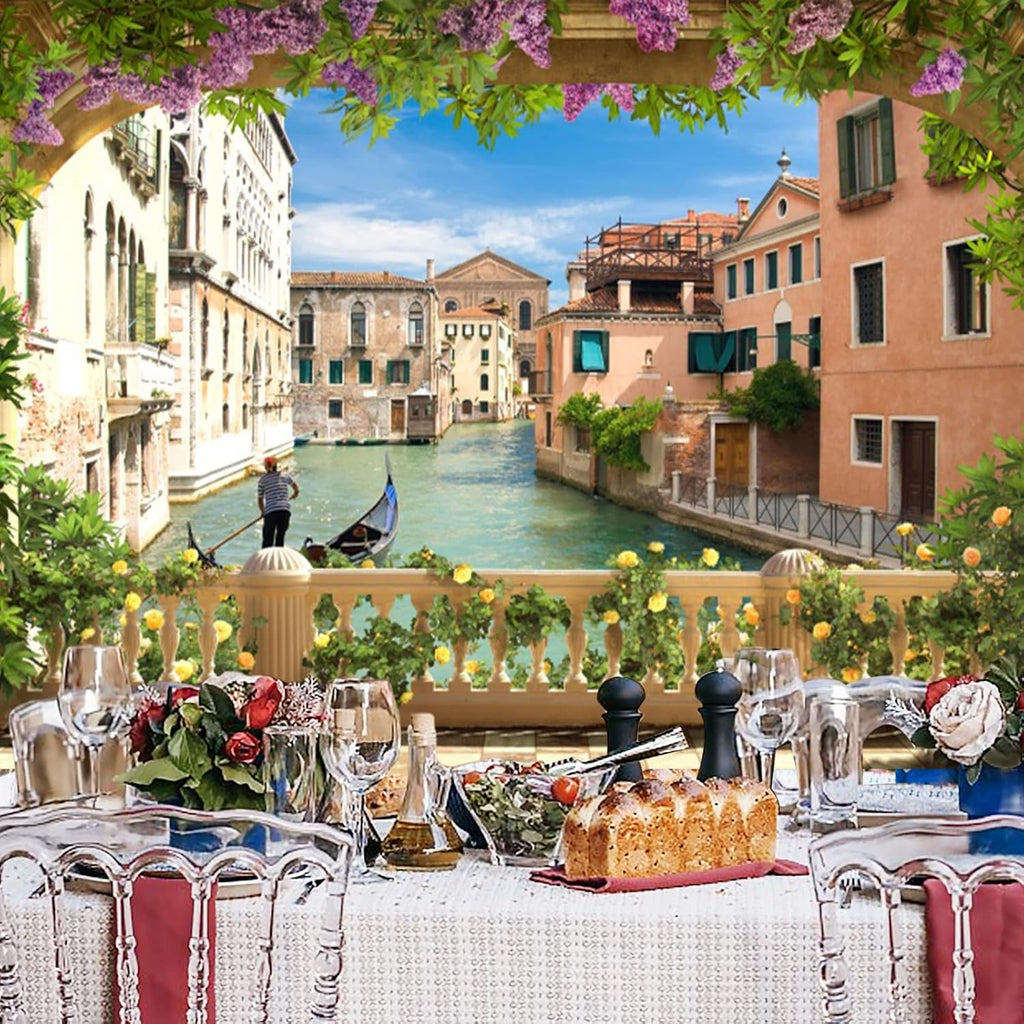 9x6ft Italy Venice Backdrop, Water City Italian Canal Gondolas River Backdrop for Photoshoot Historical Culture Scenery Photo Background Travel Portrait Photo Props