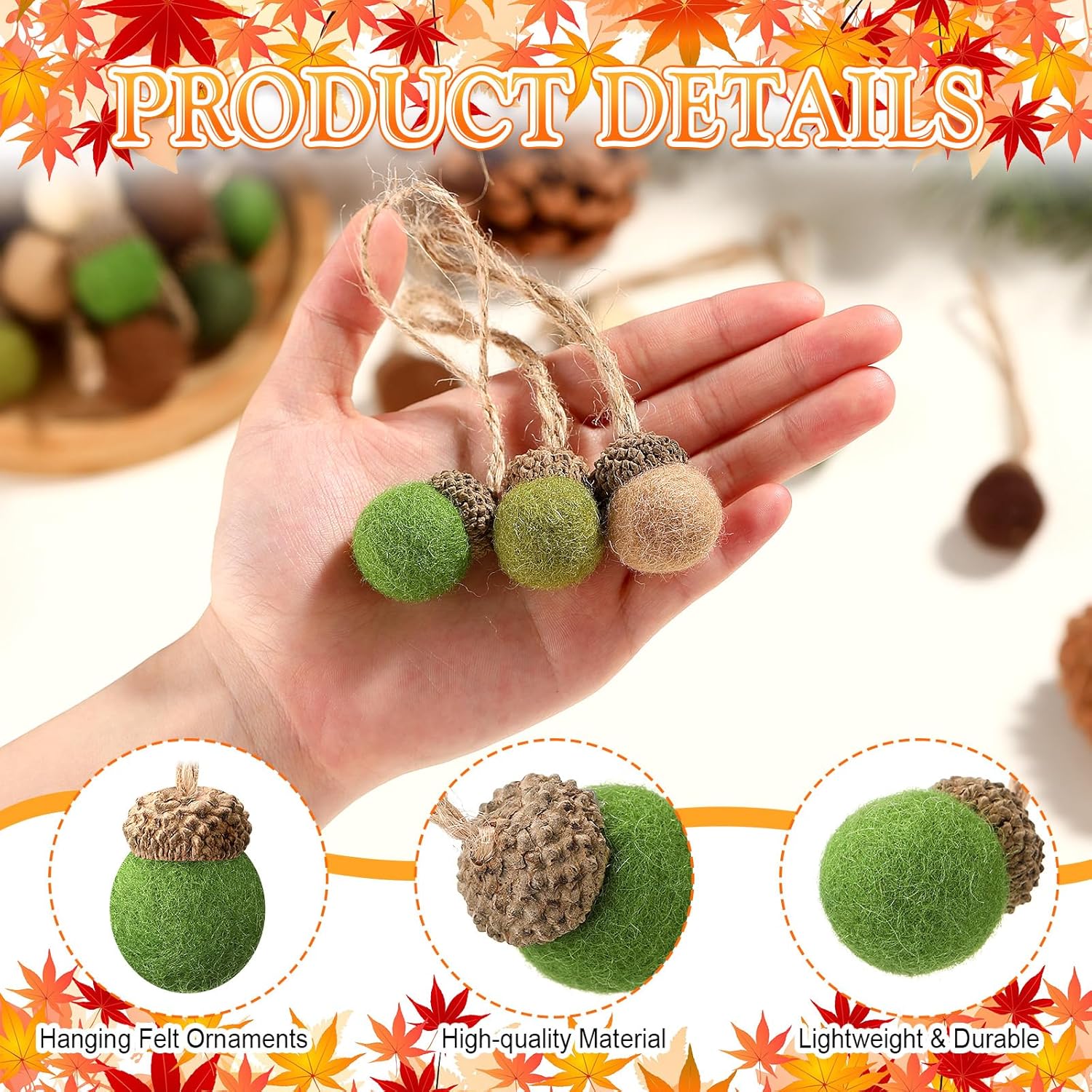 Tatuo 30 Pcs Christmas Felt Acorn Ornaments Colorful Wool Felt Acorn Pom Balls Mini Wool Acorns Bulk for DIY Xmas Crafts Christmas Tree Hanging Ornaments Party Favors Home Indoor Decor(Vintage Colors)