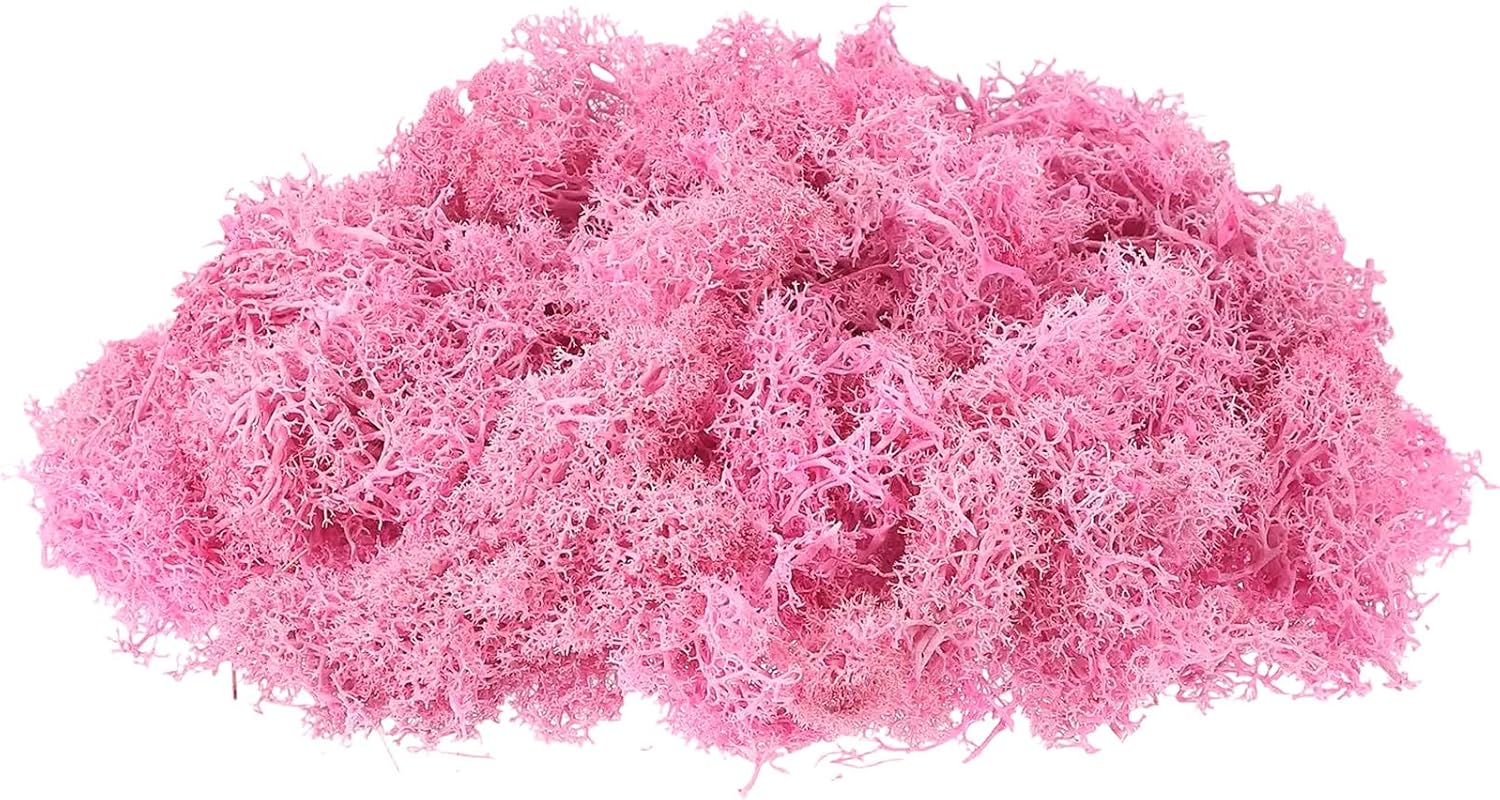 uxcell Preserved Reindeer Moss, 17.6oz Fake Moss for Crafts Artificial Dried Moss for Decoration Terrariums Potted Plants, Rose Pink