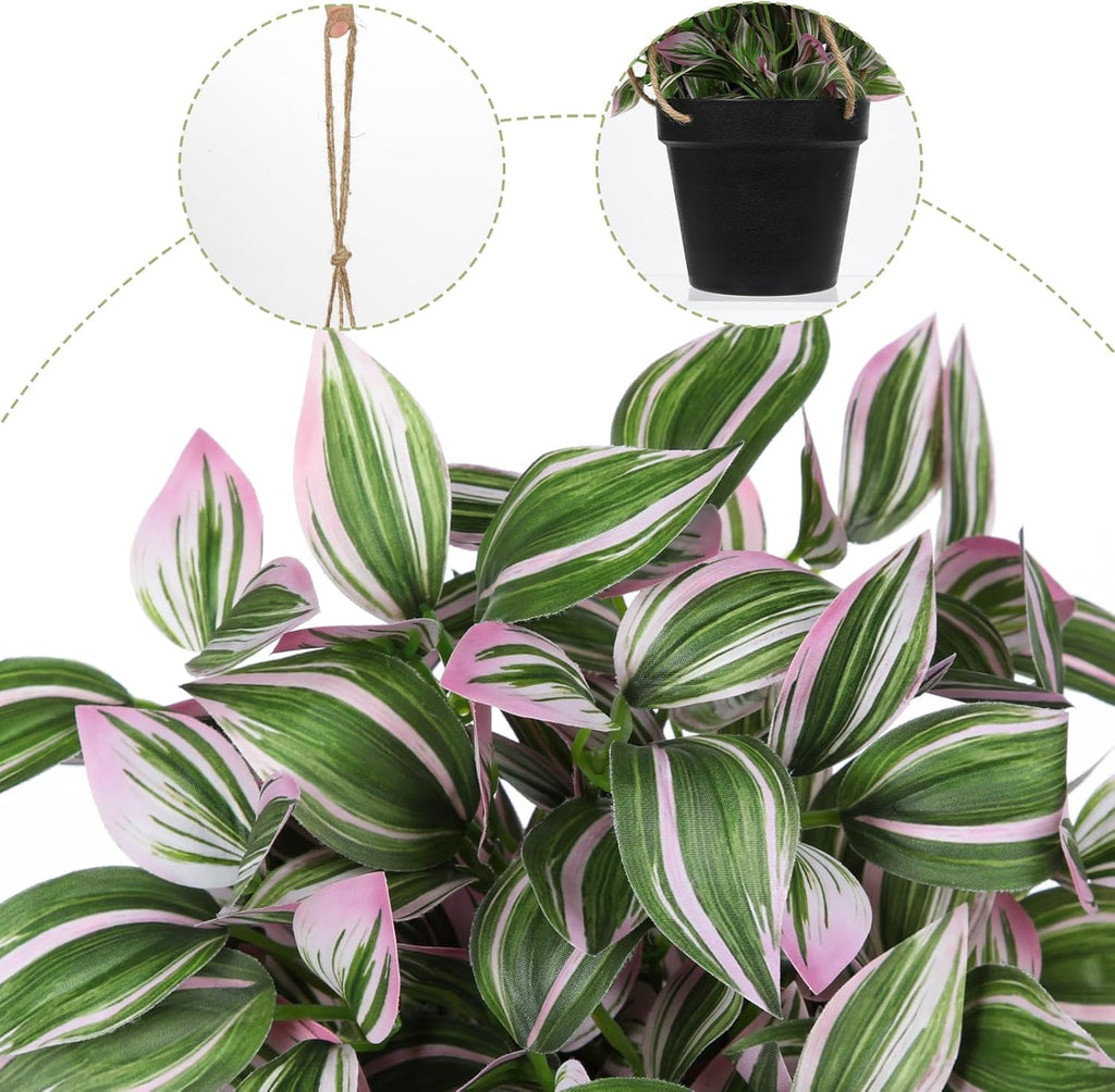 Briful Fake Hanging Plants 17.7" Faux Watermelon Peperomia Silk Plants with Black Pot Artificial Hanging Greenery for Home Garden Balcony Outdoor Patio Decor