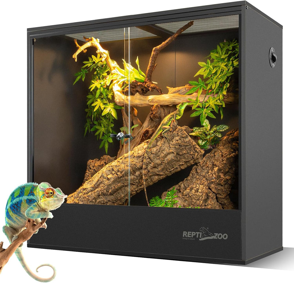 REPTIZOO 100 Gallon PVC Reptile Tank, 36x18x36 inch Extra Tall Large Reptile Enclosure, Chameleon Frog Gecko Lizard Arboreal Terrarium with Sliding Door & Screen Ventilation