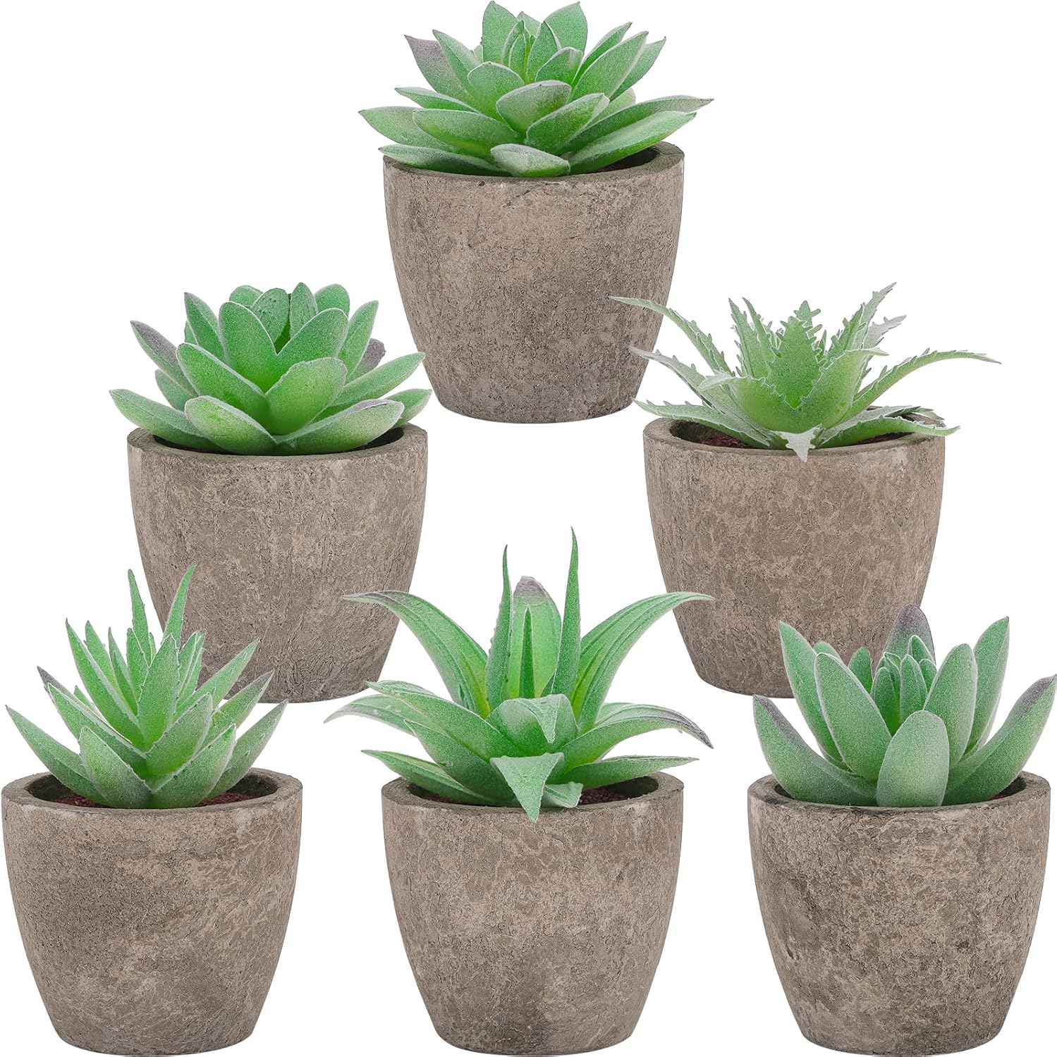 Woration 6pcs Artificial Succulents Plants Potted Assorted Decorative Faux Fake Small Green Succulent with Pot Table Shelf Windowsill Indoor Greenery Decor