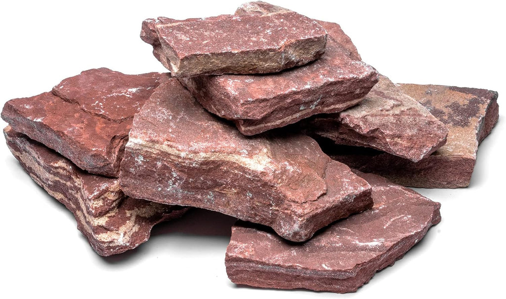 Natural Slate Stone for Aquariums, Fish Tanks, Terrariums, Aquascaping and Amphibian Enclosures, Mix of Large and Medium Size Rocks - by SubstateSource (5 Pounds, Red River)