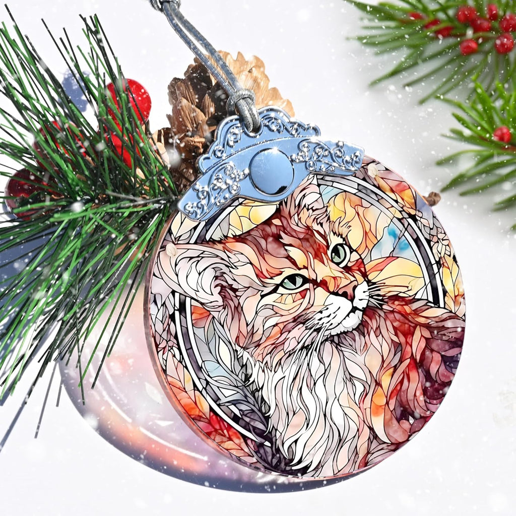 Stained Glass Christmas Ornament, Jocidea Cat Christmas Decorations, Christmas Tree Ornament, Cat Lovers Gifts, Holiday Decor and Xmas Gifts Ideas