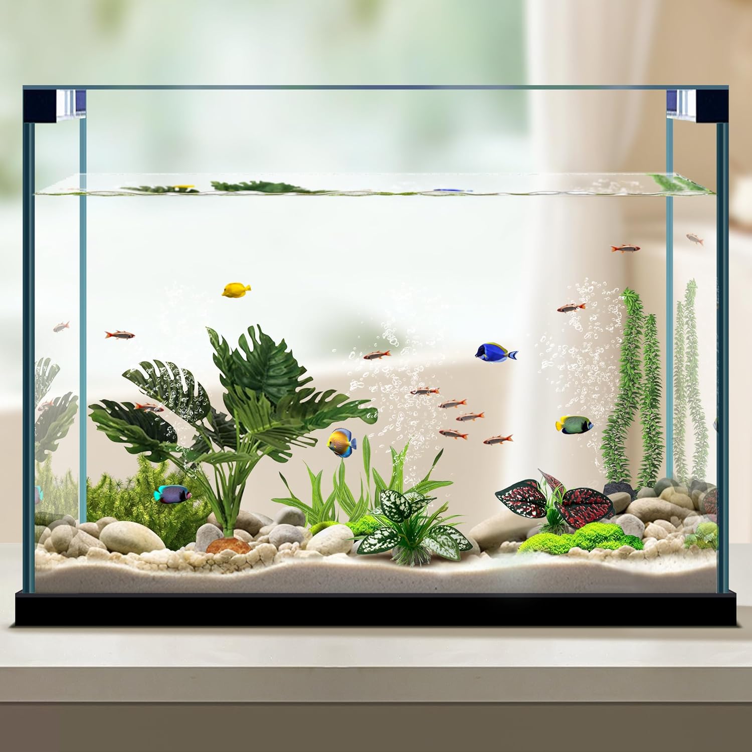 Reptile Artificial Plants, Terrarium Plants Decorations Supplies, Aquarium Fish Tank Plant, Amphibian Habitat Hideout Tank Accessories(L Set-3pcs/A)