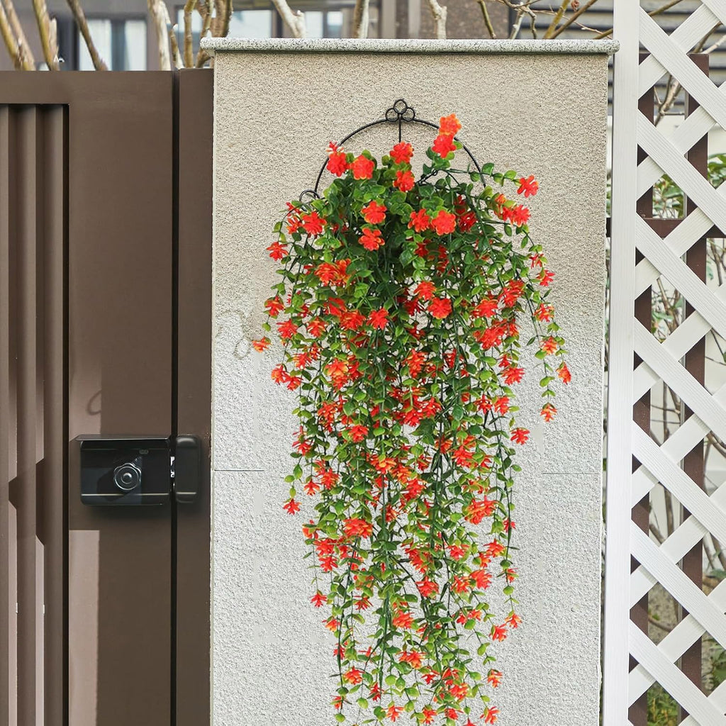 WEISPARK Artificial Hanging Flowers, 4pcs Fake Eucalyptus Vine Faux Flower Greenery Garland Plastic Plants for Indoor Outdoor Wall Garden Wedding Home Party Decor (Orange-4pcs)