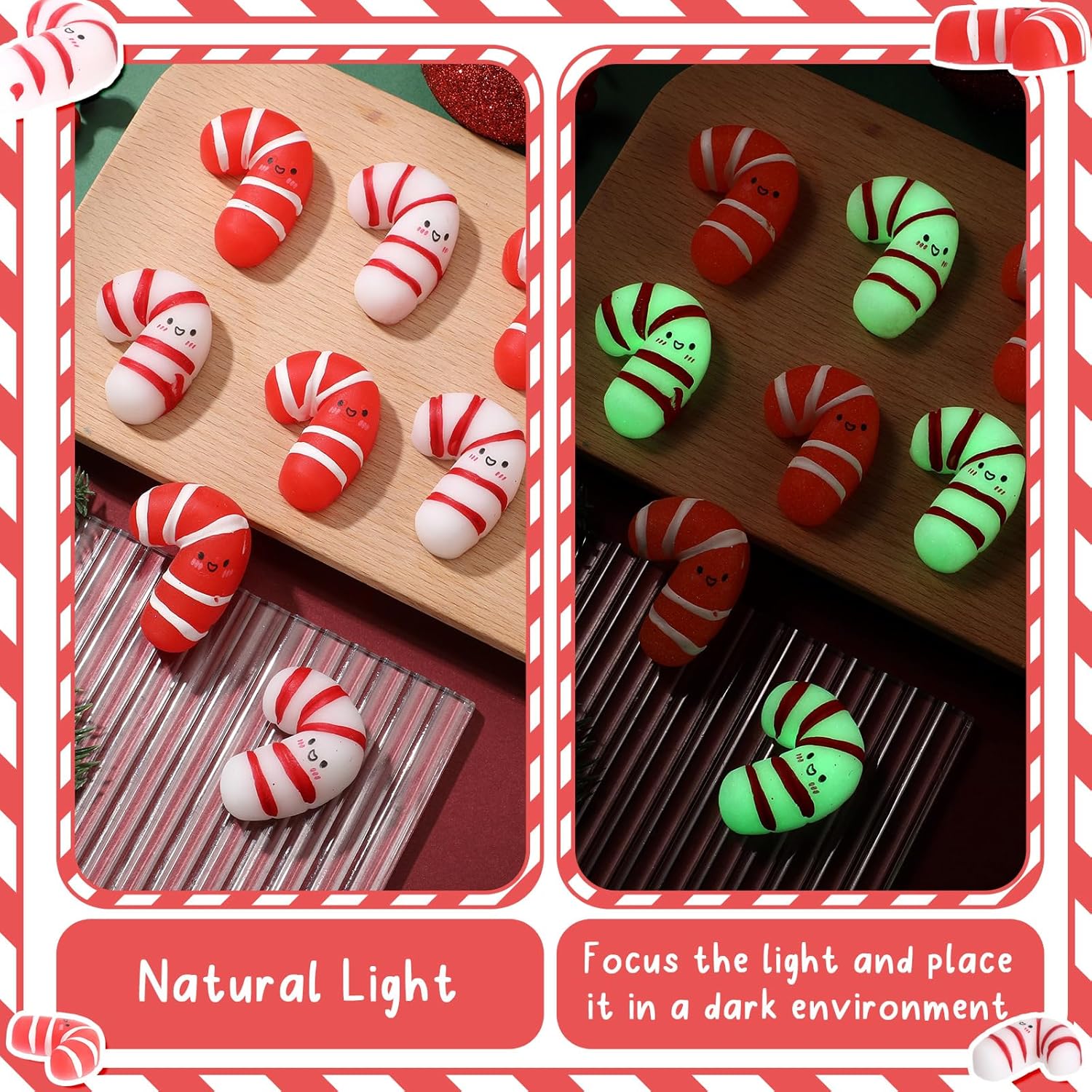 Wettarn 30 Sets Emotional Luminous Candy Cane Stress Ball Gifts Bulk Office Christmas Appreciation Gift Cute Candy Cane Squeeze Mini Stress Relief Ball Inspirational Cards for Coworker Staff Teacher