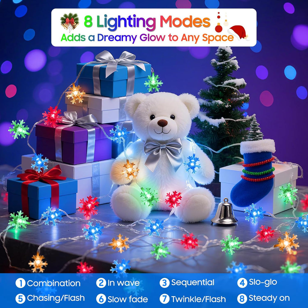 Christmas Lights Indoor Multicolor, 20FT 40 LED Colored Snowflake String Lights Battery Operated, Rechargeable Fairy Lights with 8 Modes & Timer for Bedroom Party Home Xmas Tree Decorations Multicolor