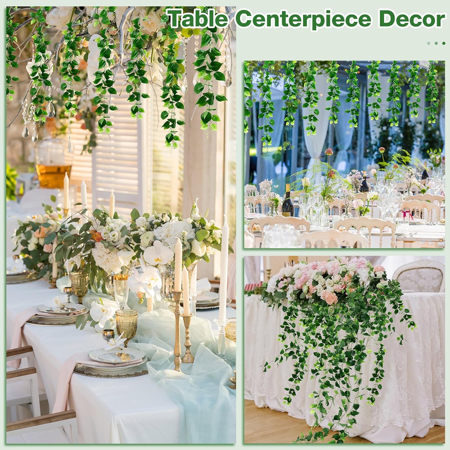12 Pcs 5.6ft Artificial Wedding Scindapsus Vines Garland Faux Vine Garlands Realistic Plastic Leaves Fake Hanging Greenery Plant for Wedding Centerpiece Table Party Indoor Outdoor Wall Decor