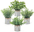 Mkono 4 Packs Small Fake Plants in Farmhouse Galvanized Pots Table Centerpiece Mini Potted Artificial Plants Faux Eucalyptus for Shelf Office Rustic Home Decor