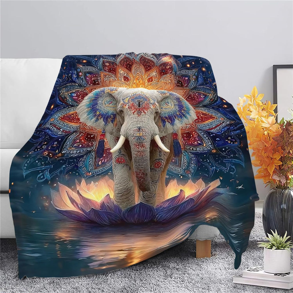 Elephant Throw Blanket Mandala Elephant Stuff Gifts for Kids Girls Boys Adults Women Men Soft Cozy Warm Plush Fluffy Fuzzy Fleece Blanket Decor 40''X50''