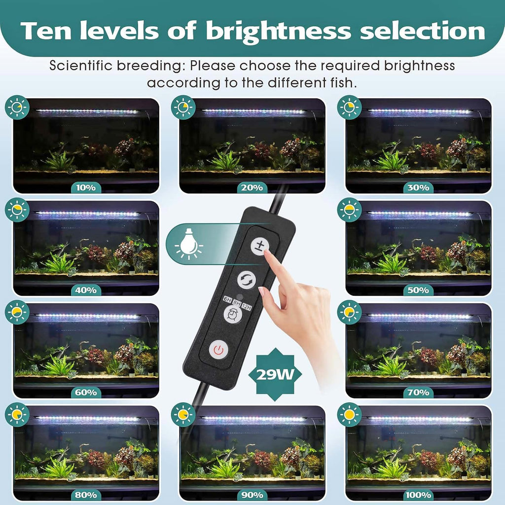 hygger 29W Full Spectrum Aquarium LED Light with 10 Levels Brightness, White Blue Red Green LEDs,6H8H12H Timer,RGB Light for 36~44IN Freshwater Fish Tank, Aquatic Plants Tropical Ornamental Fish