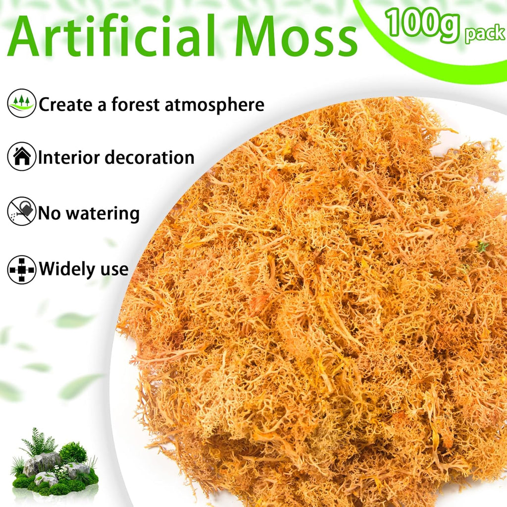 3.5 oz Artificial Moss for Plants Indoor, Fake Preserved Reindeer Moss for Centerpieces Home Decor Potted Plants Crafts Wedding Wall Decor(Orange)
