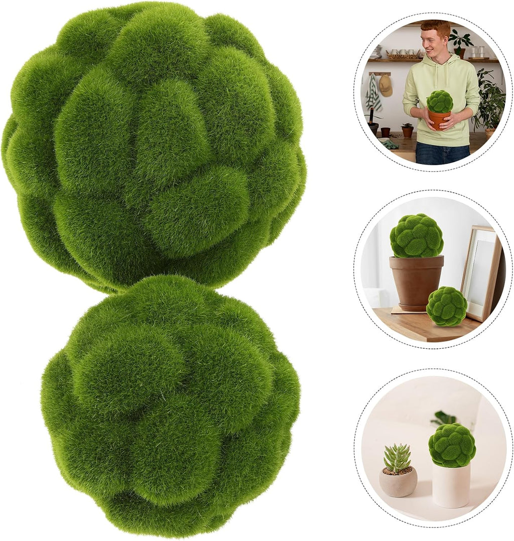 2pcs Fake Moss Balls,Artificial Green Moss Balls Simulated Plant Moss Decor for Fairy Gardens Floral Arrangements Craft