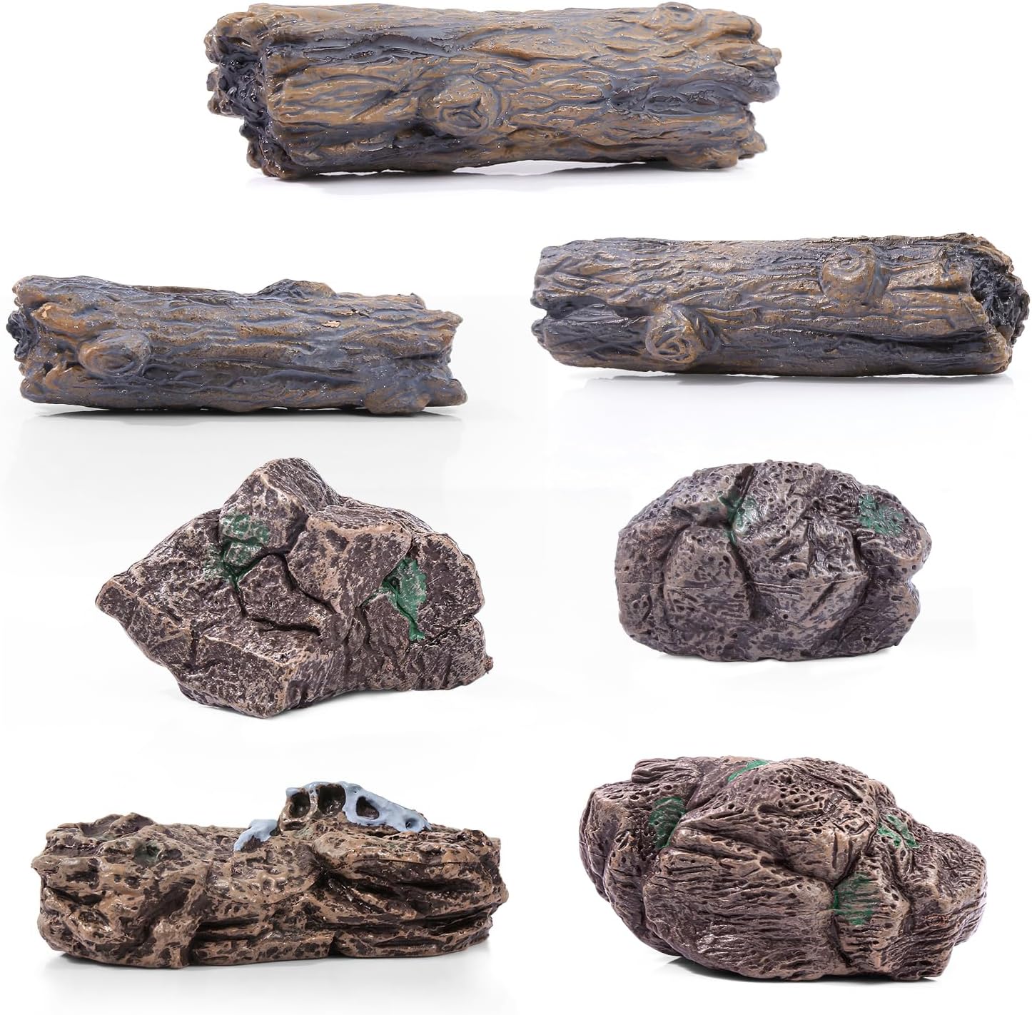 7Pcs Artificial Stump Rocks, Mini Stone Tree Statue Figurines Ornaments for Micro Train Landscape Railway Desert Sand Animal Table Diorama Accessory Garden Decoration