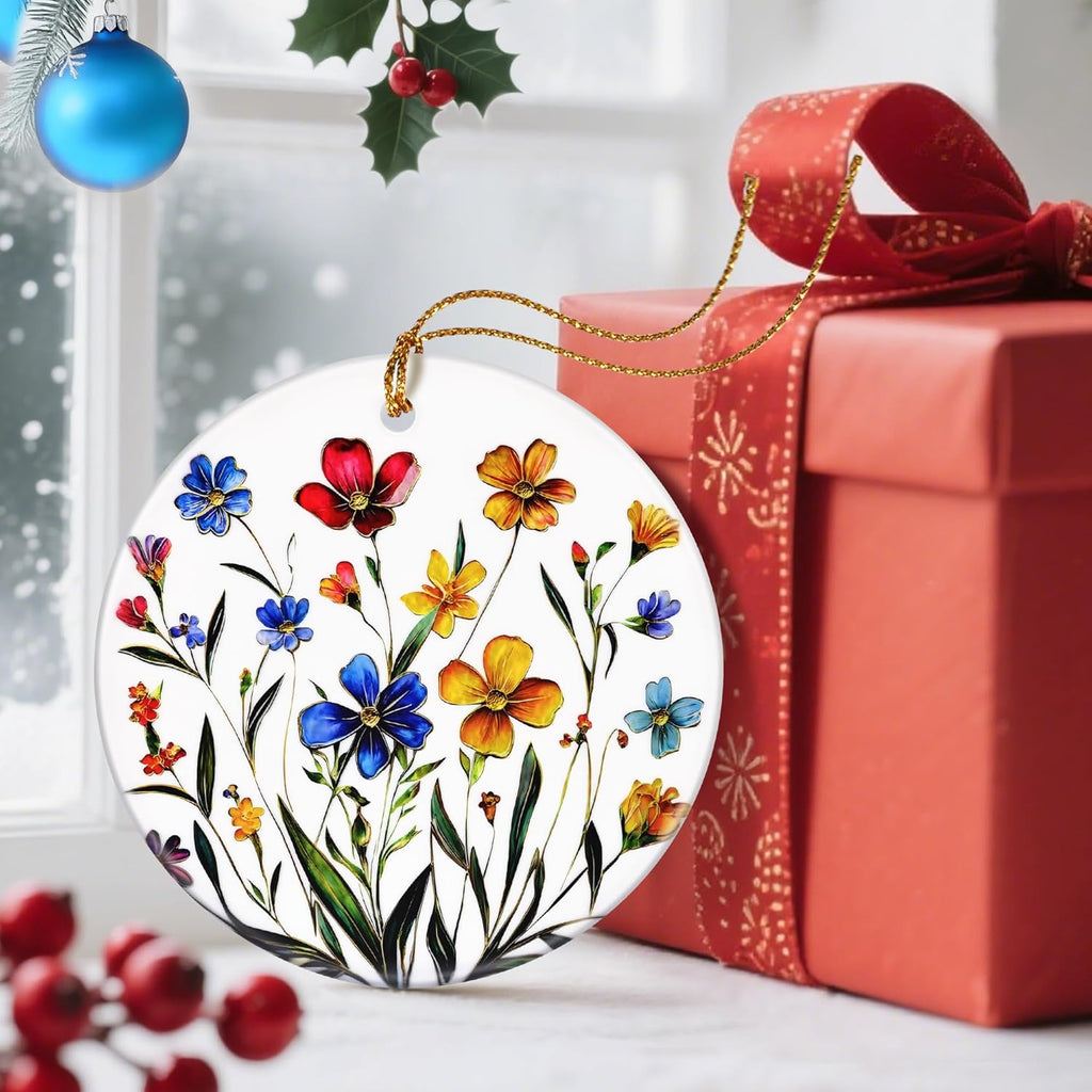 Christmas Ornaments, Dodosky 2.8in Ceramic Wildflower Ornament, Xmas Decor, Christmas Tree Ornaments, Xmas Decorations for Tree, Holiday Ornament, Flower Themed Gifts, Gifts for Women, Plant Lovers