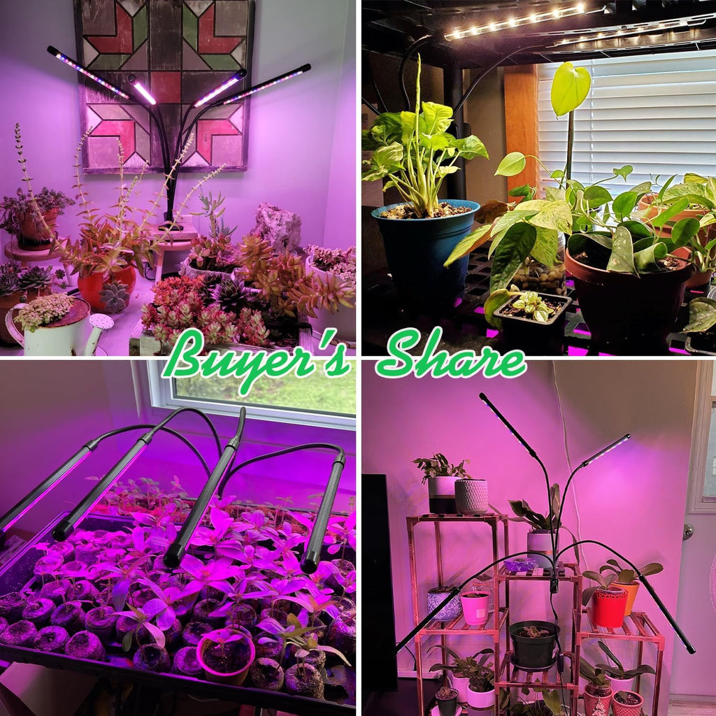 Garpsen Grow Light, 80 LEDs Full Spectrum Plant Lights for Indoor Growing with Clip, 3 Color Modes & 5 Dimming Levels Grow Lamp with Timer 6/12/16H, 360° Adjustable Gooseneck, for Indoor Plant(2Pack)