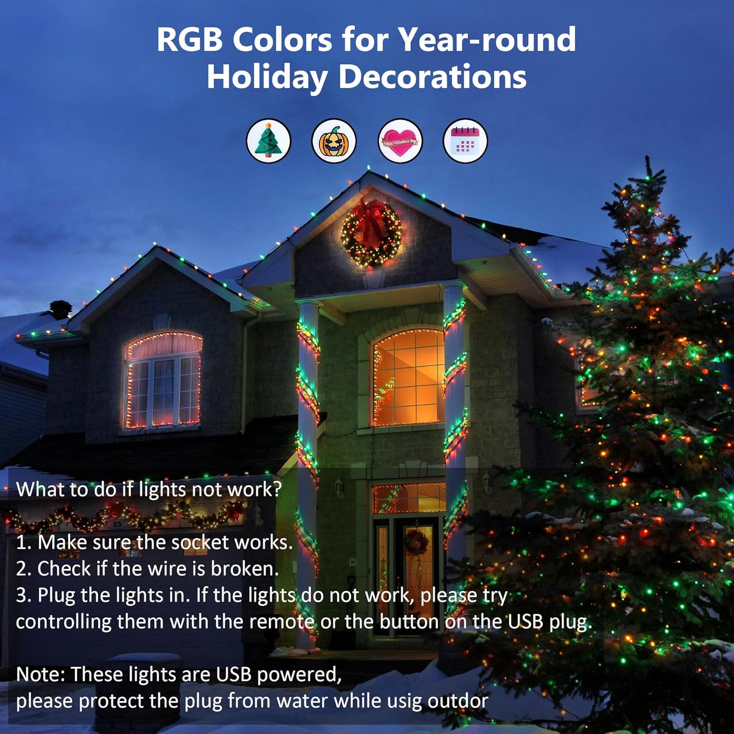 BrizLabs RGB Christmas Lights, 33FT 100 LED Color Changing String Lights with Remote, Dimmable Mini Xmas Light, USB Decorative Light String for Xmas Halloween Mardi Gras Tree Holidays Party Decor