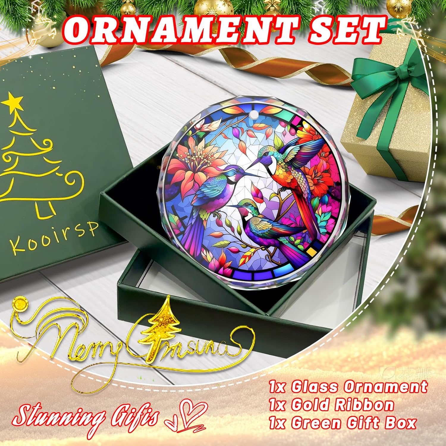 Hummingbird Stained Glass Ornament - Christmas Tree Decoration, Gift Exchange Present Idea