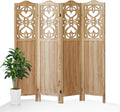4 Panels Room Divider, 5.6Ft Carved Room Divider Wall and Foldable Divider Screens, Folding Privacy Screen, Folding Portable Partition Screen, Creative Divider Panel - Natural