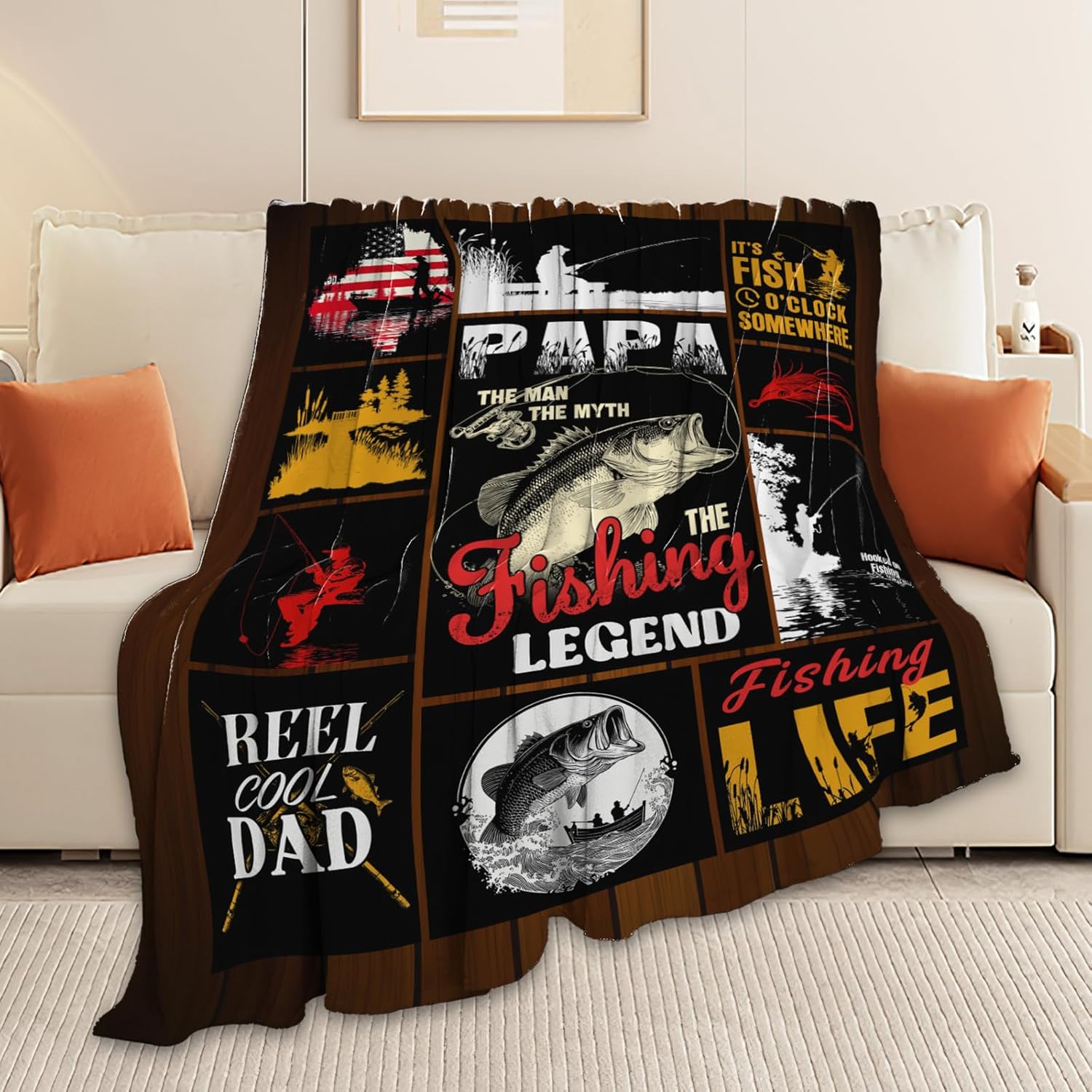 Fish Throw Blanket Fishing Stuff Gifts for Kids Girls Boys Adults Women Men Soft Cozy Warm Plush Fluffy Fuzzy Fleece Blanket Decor 40''X50''