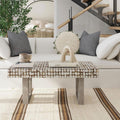 East at Main White Coffee Table – Handmade Accent Table with Coconut Shell Inlay, 40" Rectangular Wood Table for Living Room, Coastal Farmhouse or Boho Decor