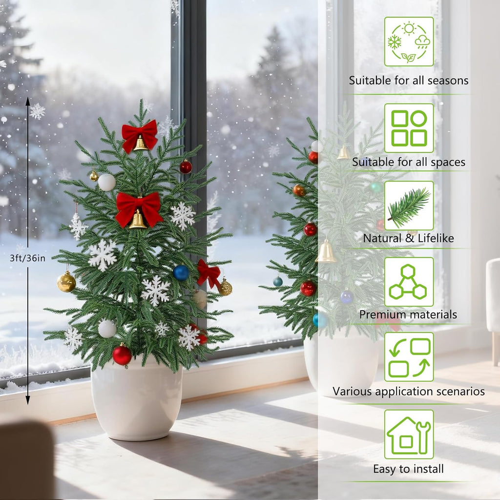 3FT Artificial Norfolk Pine Tree, 1pc Artificial Christmas Tree Faux Potted Plants for Front Porch Christmas Indoor Outdoor Decor