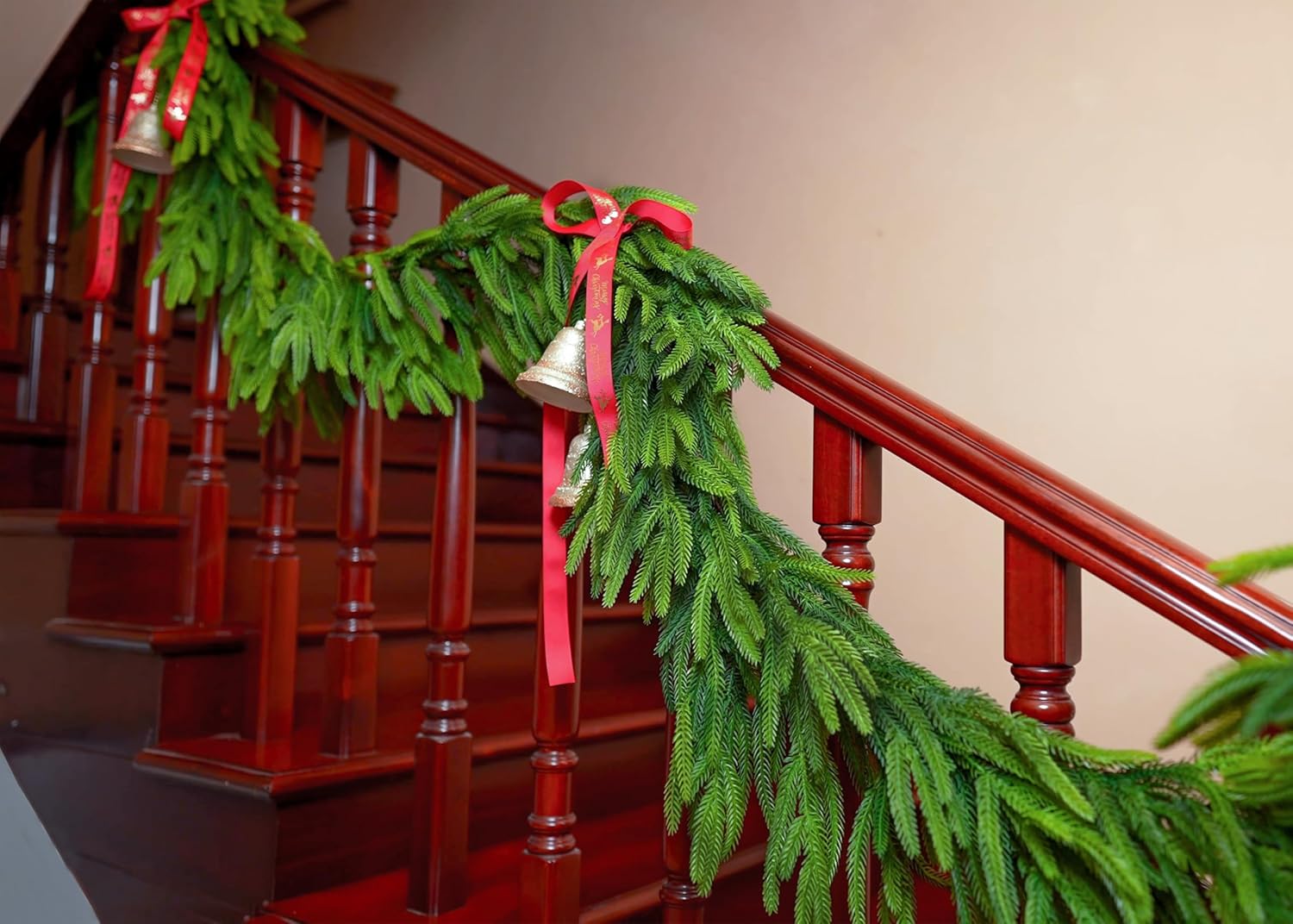 15FTx1 Extra Full Christmas Garland Real Touch Norfolk Pine Garland Christmas Decorations Realistic Greenery Garlands for Stairs, Railing,Doorframe, Mantel, Table,Indoor Outdoor Holiday Decor