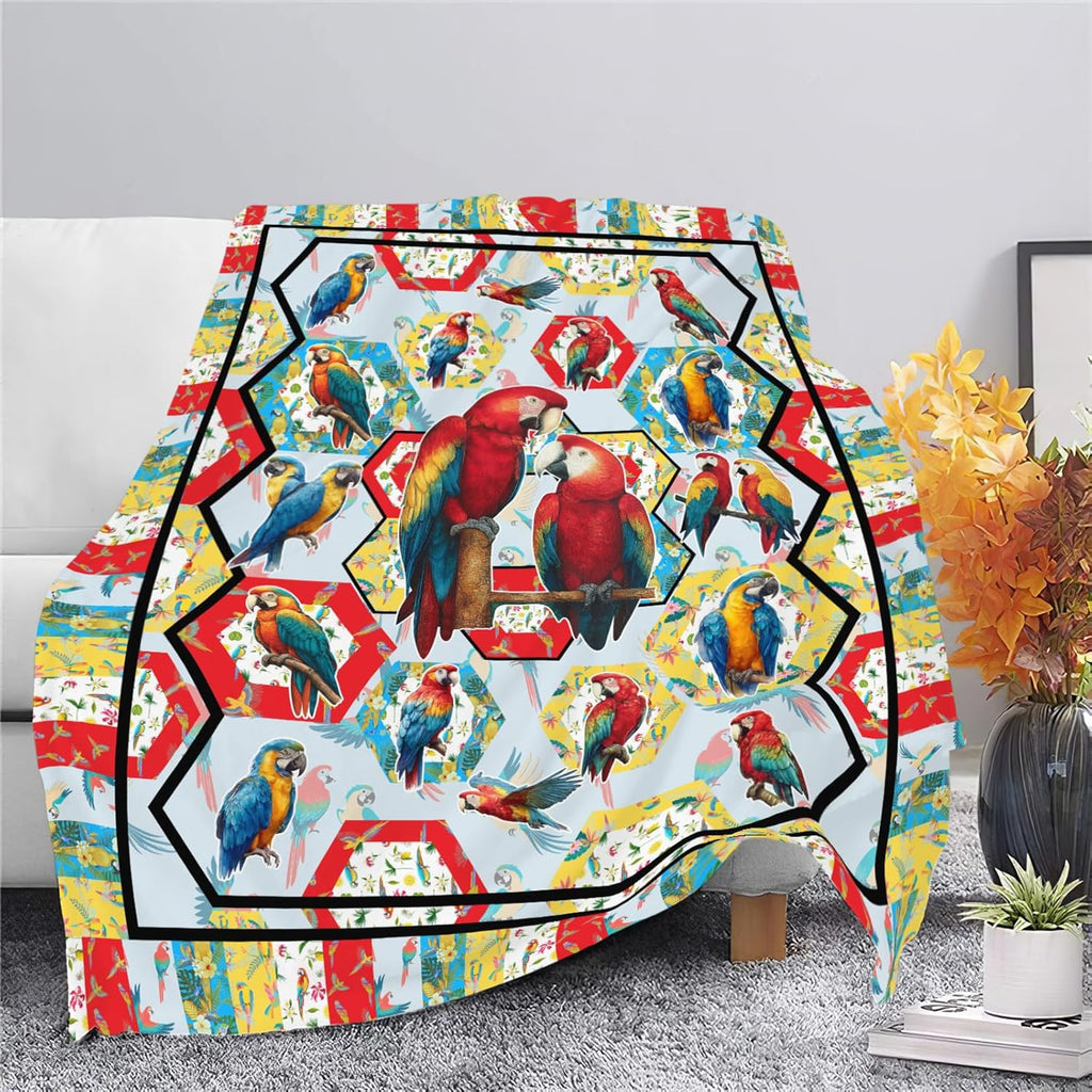 Parrot Bird Throw Blanket Macaw Stuff Gifts for Kids Girls Boys Adults Women Men Soft Cozy Warm Plush Fluffy Fuzzy Fleece Blanket Decor 40''X50''