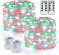 JMEXSUSS 2 Pack Christmas Fairy Lights Battery Operated with Remote, Total 200 LED 66ft Battery Powered Twinkle String Lights for Bedroom Tree Mantel Wall Ceiling Christmas Decor, Red White and Green