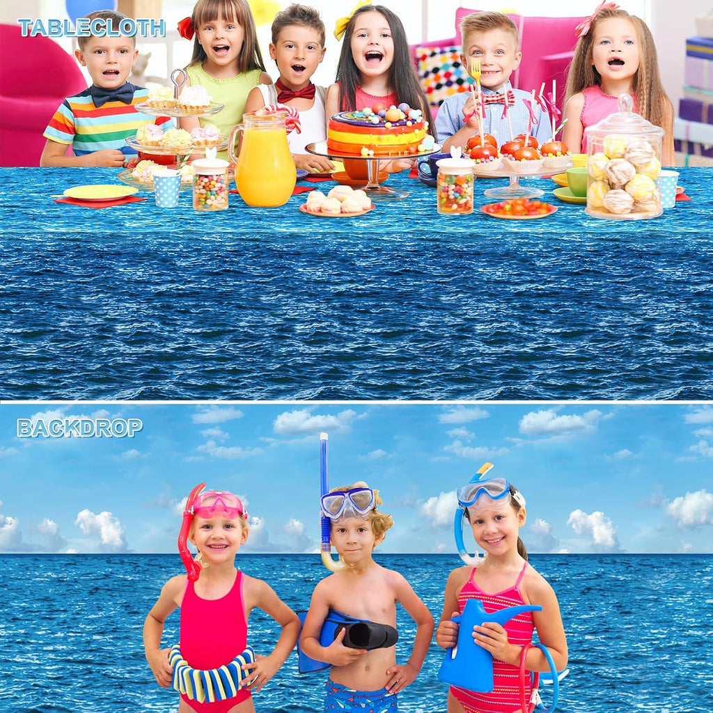 4.5x33 Ft Ocean Sky Wall Backdrop Decorations,Roll of Plastic Blue Ocean Sky White Clouds Photography Background,Under The Sea Natural Scenery Wallpaper Summer Weeding Birthday Pool Party Photo Props
