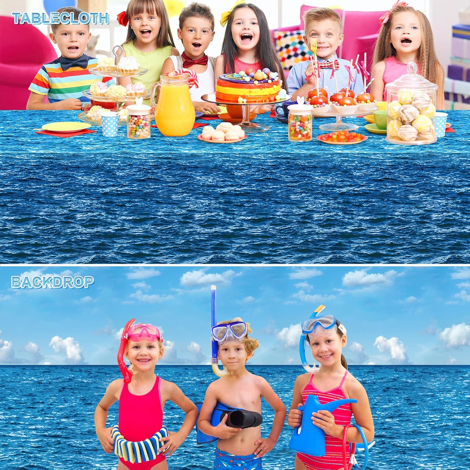 4.5x33 Ft Ocean Sky Wall Backdrop Decorations,Roll of Plastic Blue Ocean Sky White Clouds Photography Background,Under The Sea Natural Scenery Wallpaper Summer Weeding Birthday Pool Party Photo Props
