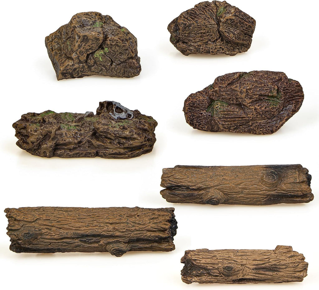 7Pcs Artificial Tree Stumps and Miniature Fake Stone Rocks for Micro Landscape Decor Resin Moss Terrariums Bonsai Decor